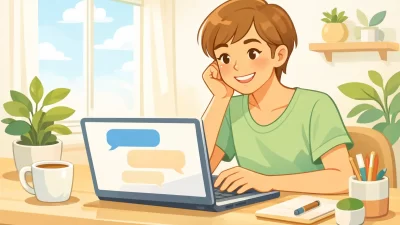 Person using ChatGPT therapist prompt on laptop for mental health support at a cozy home desk