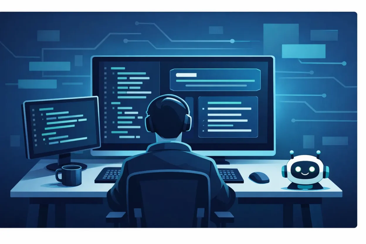 AI prompt for expert web development shown as a structured code workspace with teal and slate color scheme