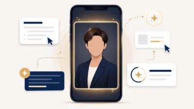 Gemini prompt for professional photo shown as AI headshot generation on a smartphone screen with studio lighting elements